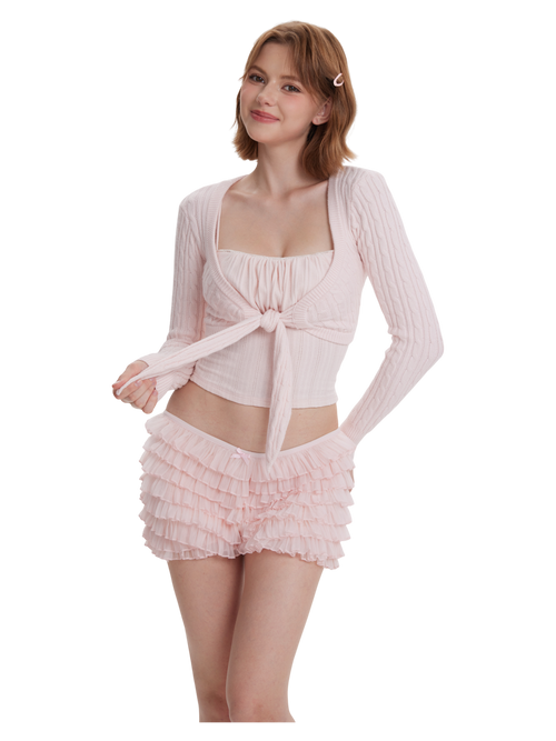 Lovergirl Tie Front Cable Knit Cardigan (Pink)