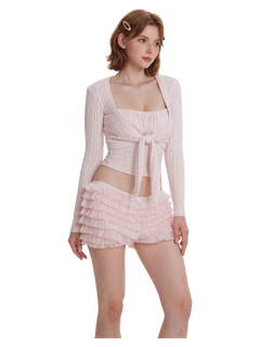 Lovergirl Tie Front Cable Knit Cardigan (Pink)