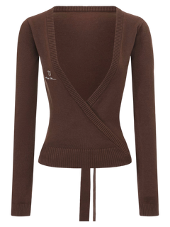 Ballet knit wrap cardigan in brown, balletcore knitwear by Angel Ruche