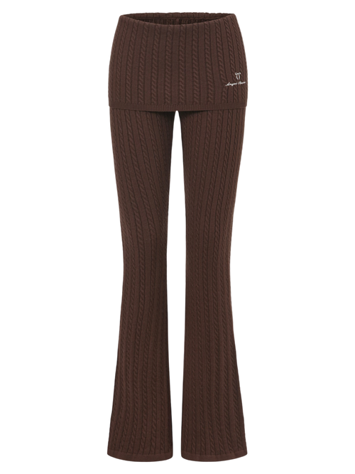 Colette cable knit fold over pants in brown, balletcore loungewear by Angel Ruche