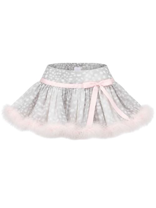 Snow Deer Print Chiffon Fur Mini Skirt（Grey）