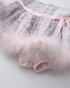 Snow Deer Print Chiffon Fur Mini Skirt（Grey）