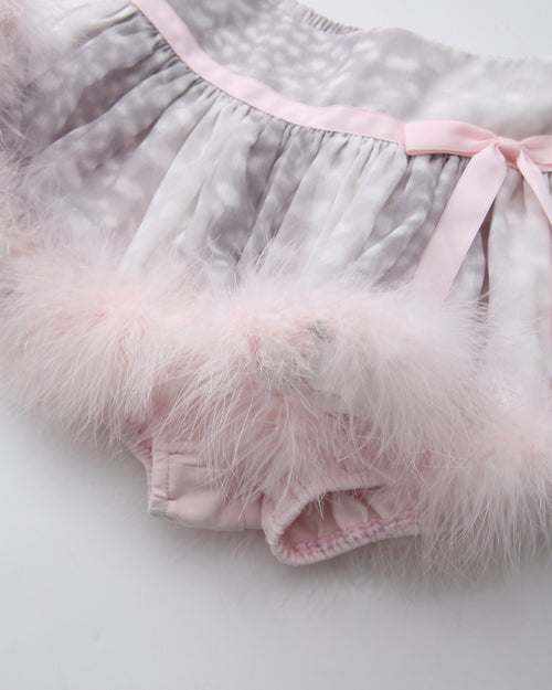 Snow Deer Print Chiffon Fur Mini Skirt（Grey）