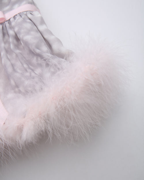 Snow Deer Print Chiffon Fur Mini Skirt（Grey）