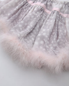 Snow Deer Print Chiffon Fur Mini Skirt（Grey）