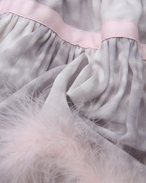 Snow Deer Print Chiffon Fur Mini Skirt（Grey）