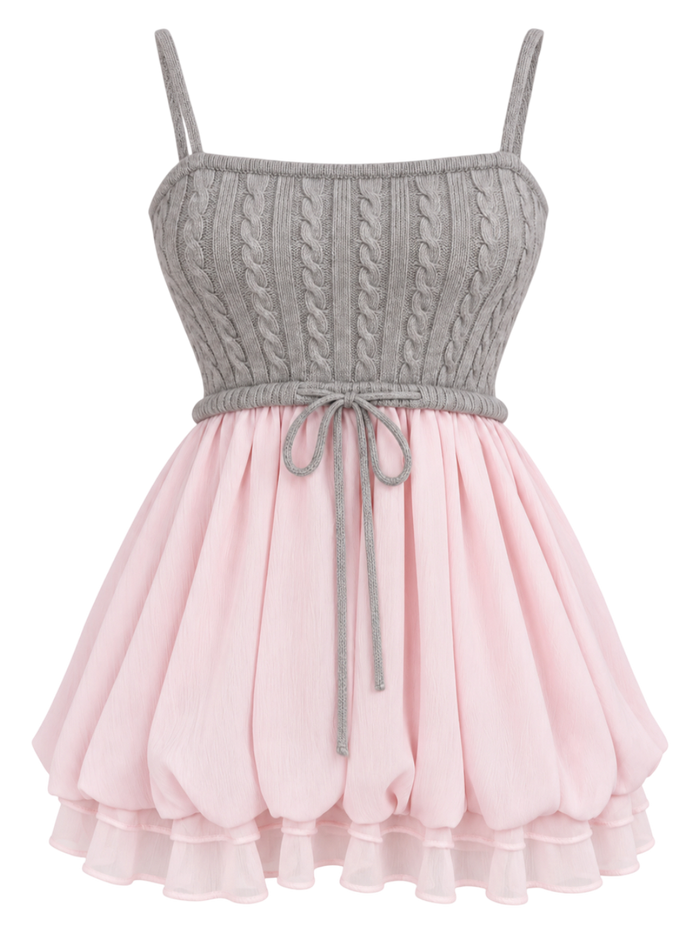Lovergirl Cable Knit Chiffon Babydoll Dress