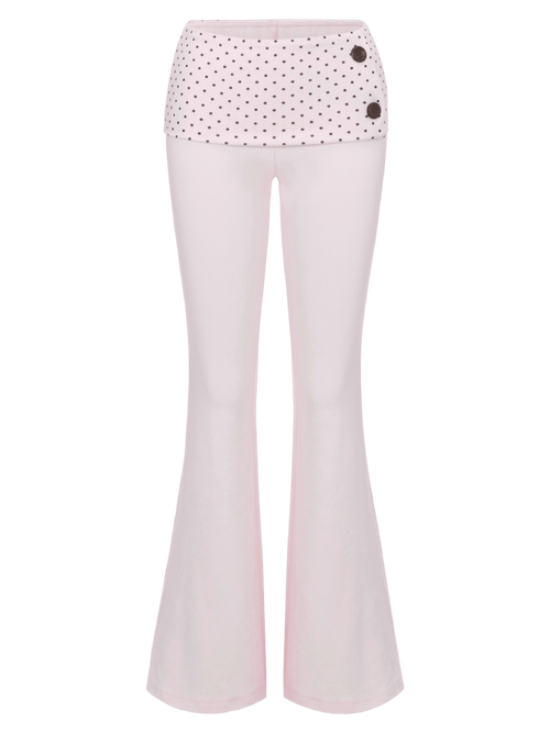 Whimsy Doll Cotton Active Fold over Long Pants (Brown Polka)