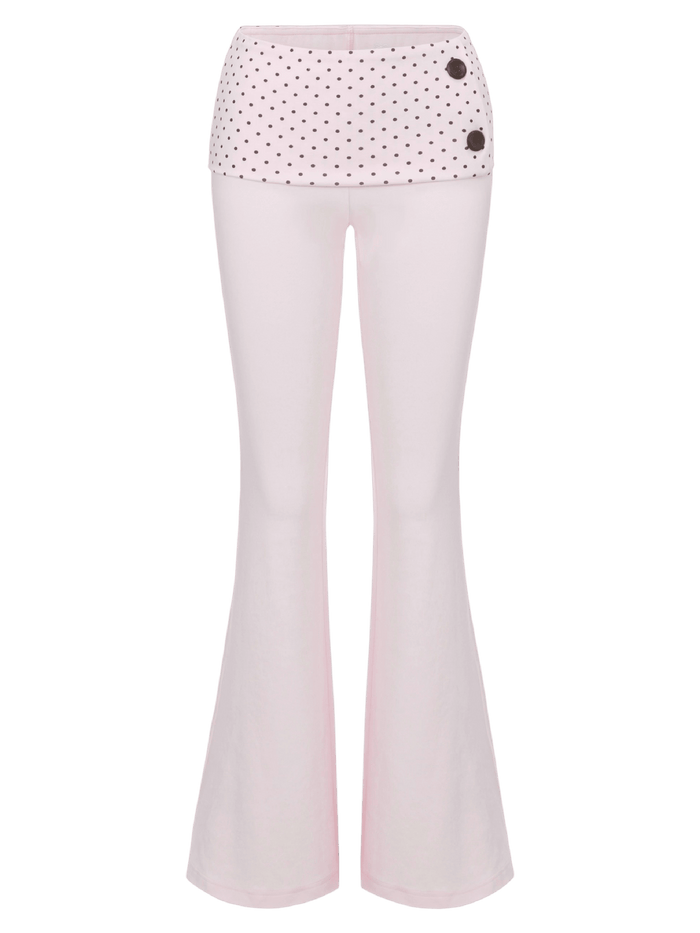 Whimsy Doll Cotton Active Fold over Long Pants (Brown Polka)