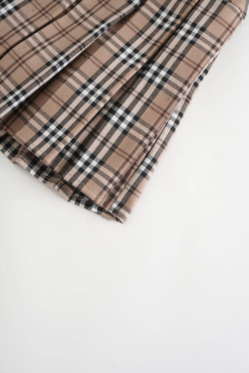 Girly Plaid Pleated High Rise Skirt (Khaki)