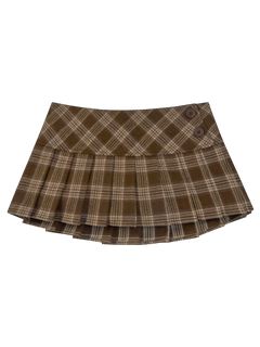 Girly Plaid Pleated Mini Skirt (Brown)