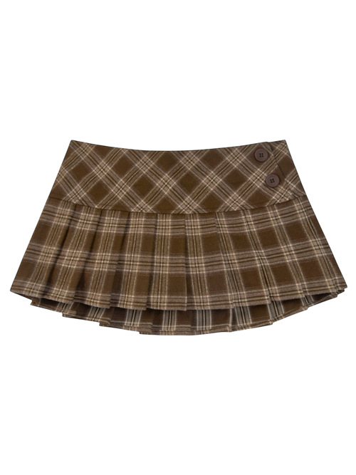 Girly Plaid Pleated Mini Skirt (Brown)