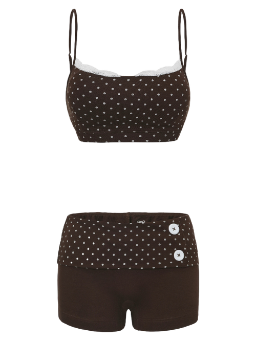 Whimsy Doll Cotton Polka Active Bralette(Brown)