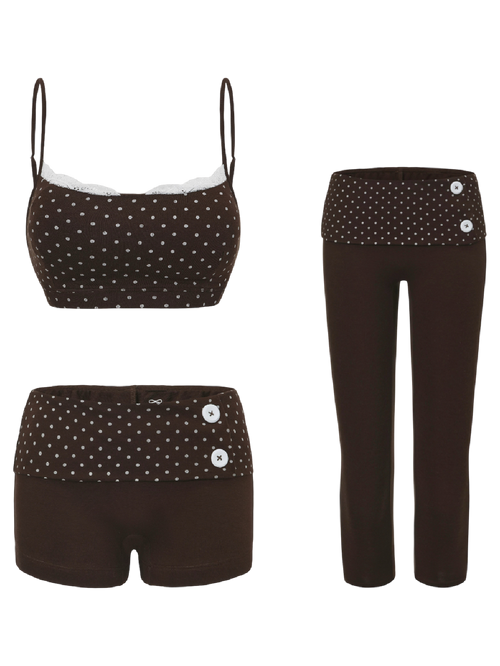 Whimsy Doll Cotton Polka Active Bralette(Brown)