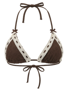 Coquette Cotton Eyelet Bikini Top (Brown)