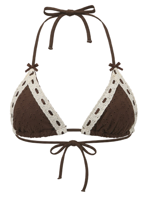 Coquette Cotton Eyelet Bikini Top (Brown)