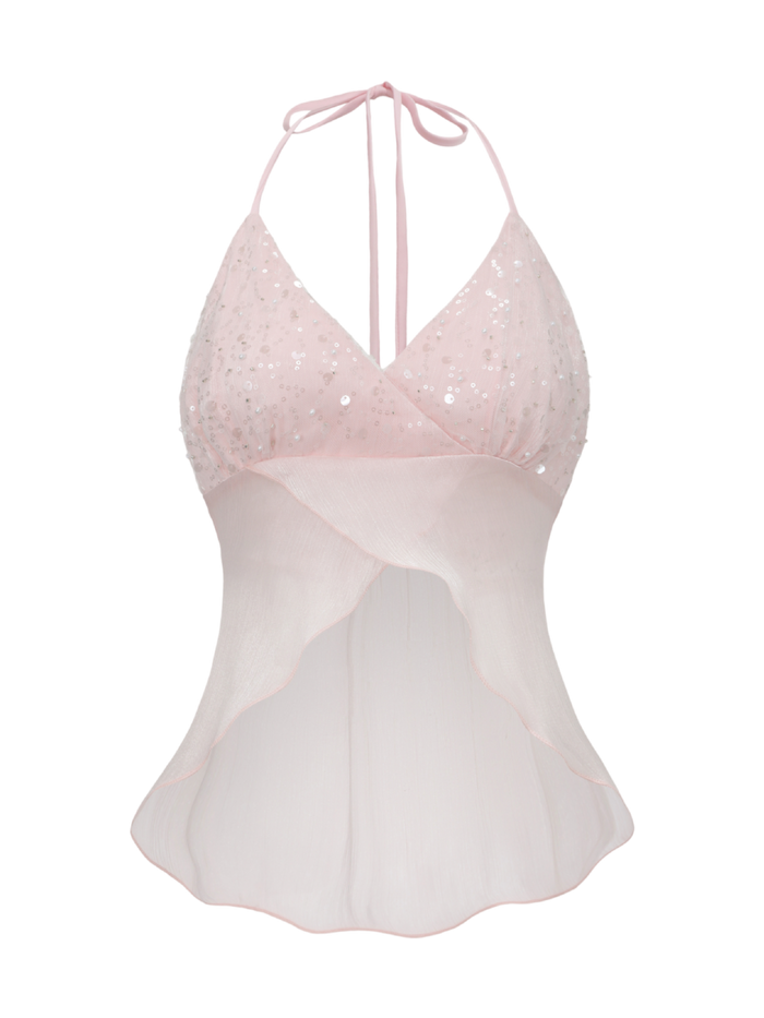 Pirouette Babydoll Wrap Top (Sequin Pink)
