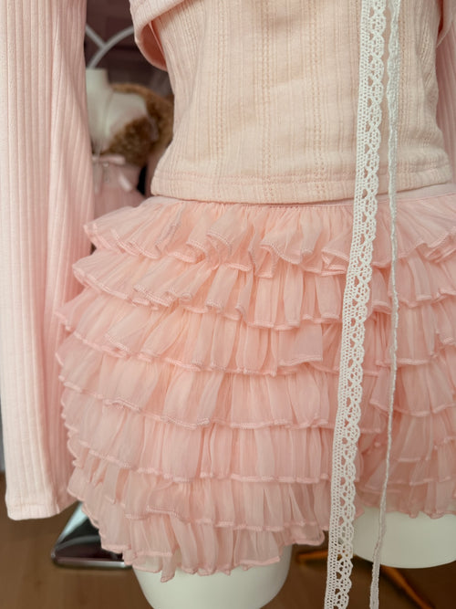 Delicate Pink Chiffon Ruffles Shorts (Rose Pink)