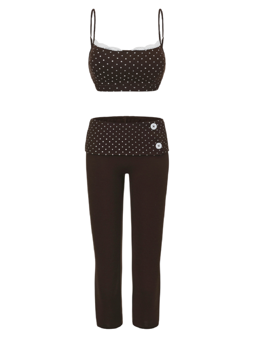 Whimsy Doll Cotton Polka Active Bralette(Brown)