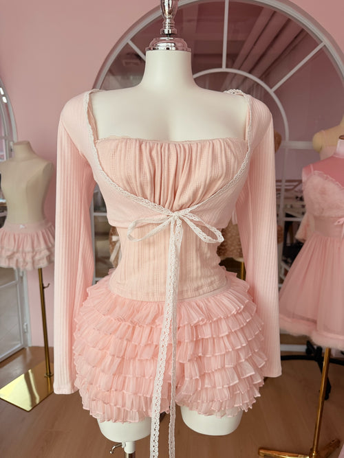 Delicate Pink Chiffon Ruffles Shorts (Rose Pink)