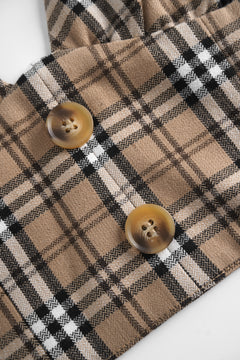 Girly Plaid Halter Crop Top - Khaki