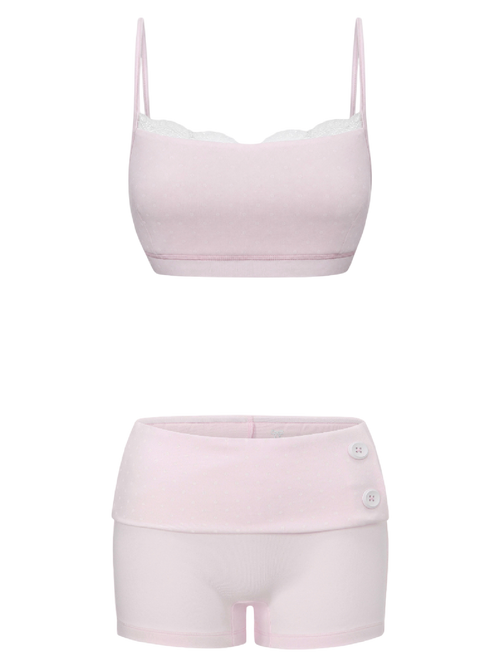 Whimsy Doll Cotton Polka Active Bralette(Pink)