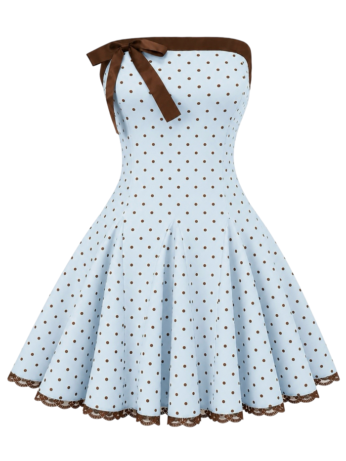 Dolly Polka Dot Dress+ Petticoat (Baby Blue)