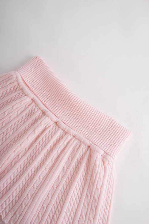 Strawberry Milk Cable Knit Fold Over Mid-Rise Skirt (Pink)