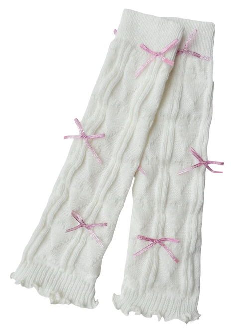 Gold Bow Leg Warmer (White)