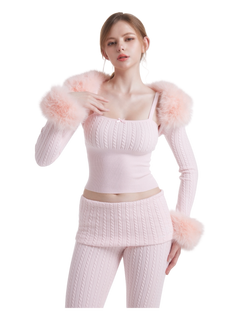 Colette Pink Fur Cable Knit Bolero Cardigan