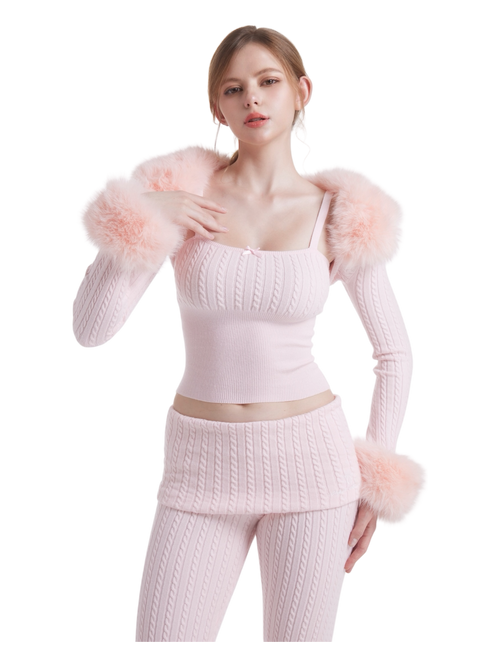 Colette Pink Fur Cable Knit Bolero Cardigan