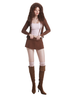 Mocha Cable Knit Fold Over Mid-Rise Skirt (Brown)