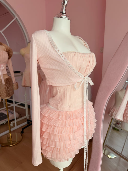 Delicate Pink Chiffon Ruffles Shorts (Rose Pink)