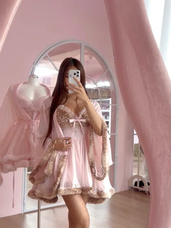 Bambi Princess Fur Chiffon Robe (Pink) - Angel Ruche