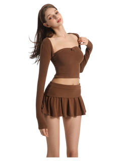 Brown Pilate Princess Fold Over Flare Mini Skirt