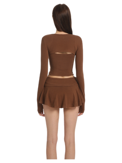 Brown Pilate Princess Fold Over Flare Mini Skirt