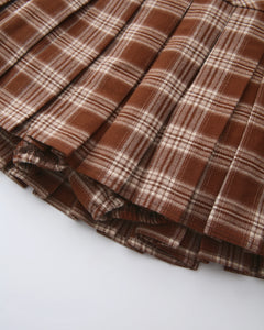 Girly Plaid Pleated High Rise Skirt (Brown)