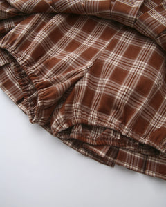 Girly Plaid Pleated High Rise Skirt (Brown)
