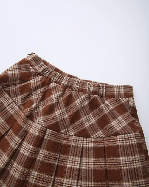 Girly Plaid Pleated High Rise Skirt (Brown)