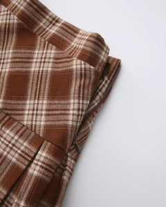 Girly Plaid Pleated High Rise Skirt (Brown)