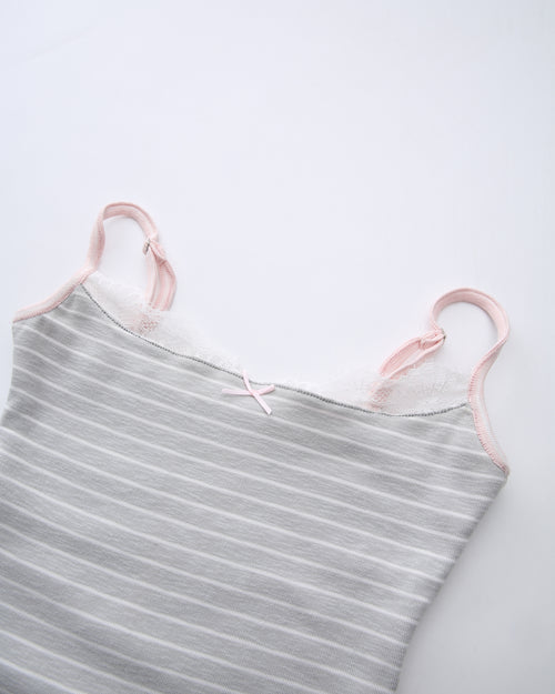 Muse Cotton Reversible Lace Cami  (Pink Grey Stripe)