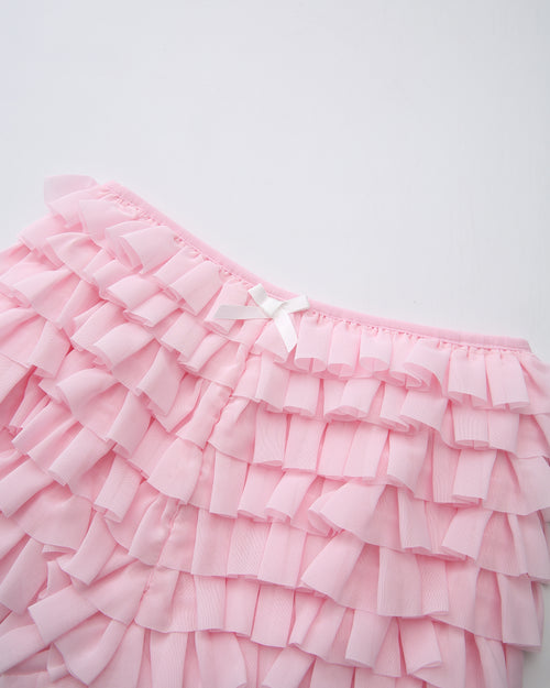 Delicate Pink Chiffon Ruffles Shorts
