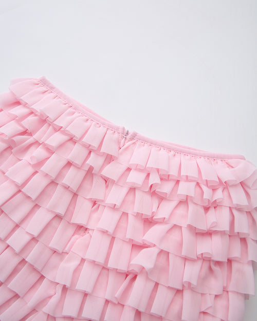 Delicate Pink Chiffon Ruffles Shorts
