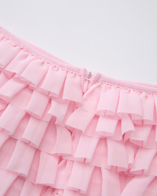 Delicate Pink Chiffon Ruffles Shorts