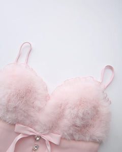 Rosé Princess Fur Chiffon Babydoll Dress - Angel Ruche