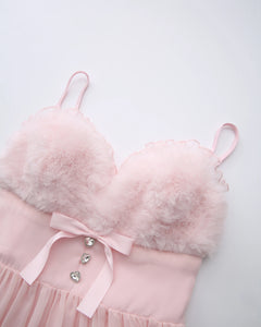 Rosé Princess Fur Chiffon Babydoll Dress - Angel Ruche