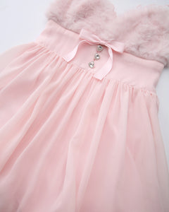 Rosé Princess Fur Chiffon Babydoll Dress - Angel Ruche