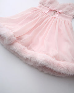 Rosé Princess Fur Chiffon Babydoll Dress - Angel Ruche