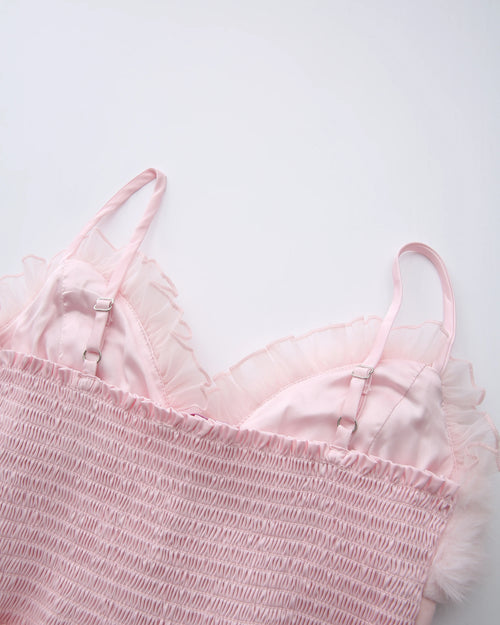 Rosé Princess Fur Chiffon Babydoll Dress - Angel Ruche