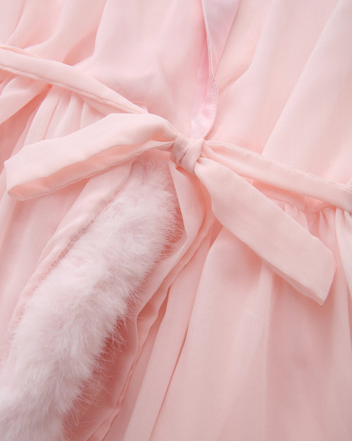 Rosé Princess Fur Chiffon Robe - Angel Ruche